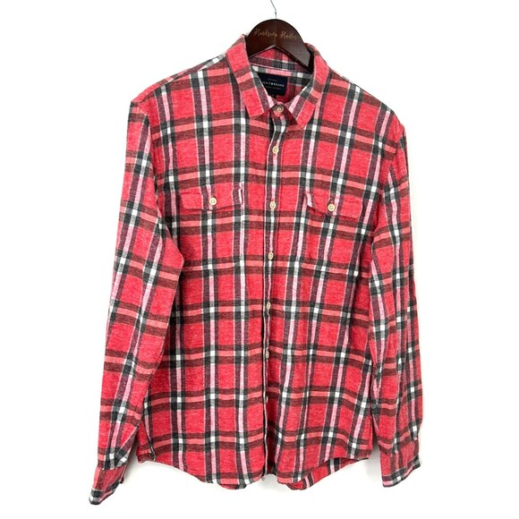 Lucky Brand Shirt Mens Sz L Red Plaid Flannel Classic Fit Button Up 1108H4 - Picture 2 of 11
